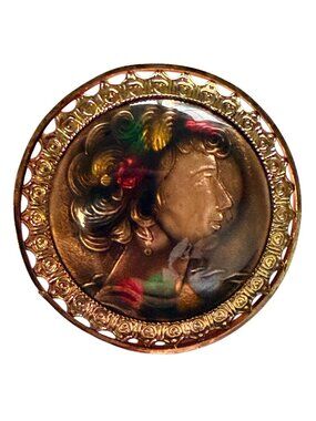 Vintage 1950s Reverse Carved Lucite Renaissance Lady Brooch‎ New Old Stock